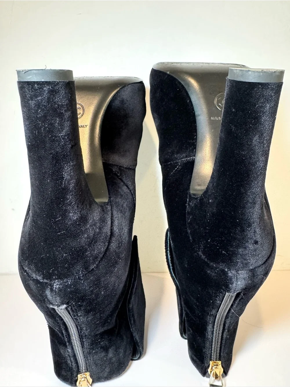 Chanel Black Velvet CC Logo Gold Medallion Coin Ankle Boots Sz 39